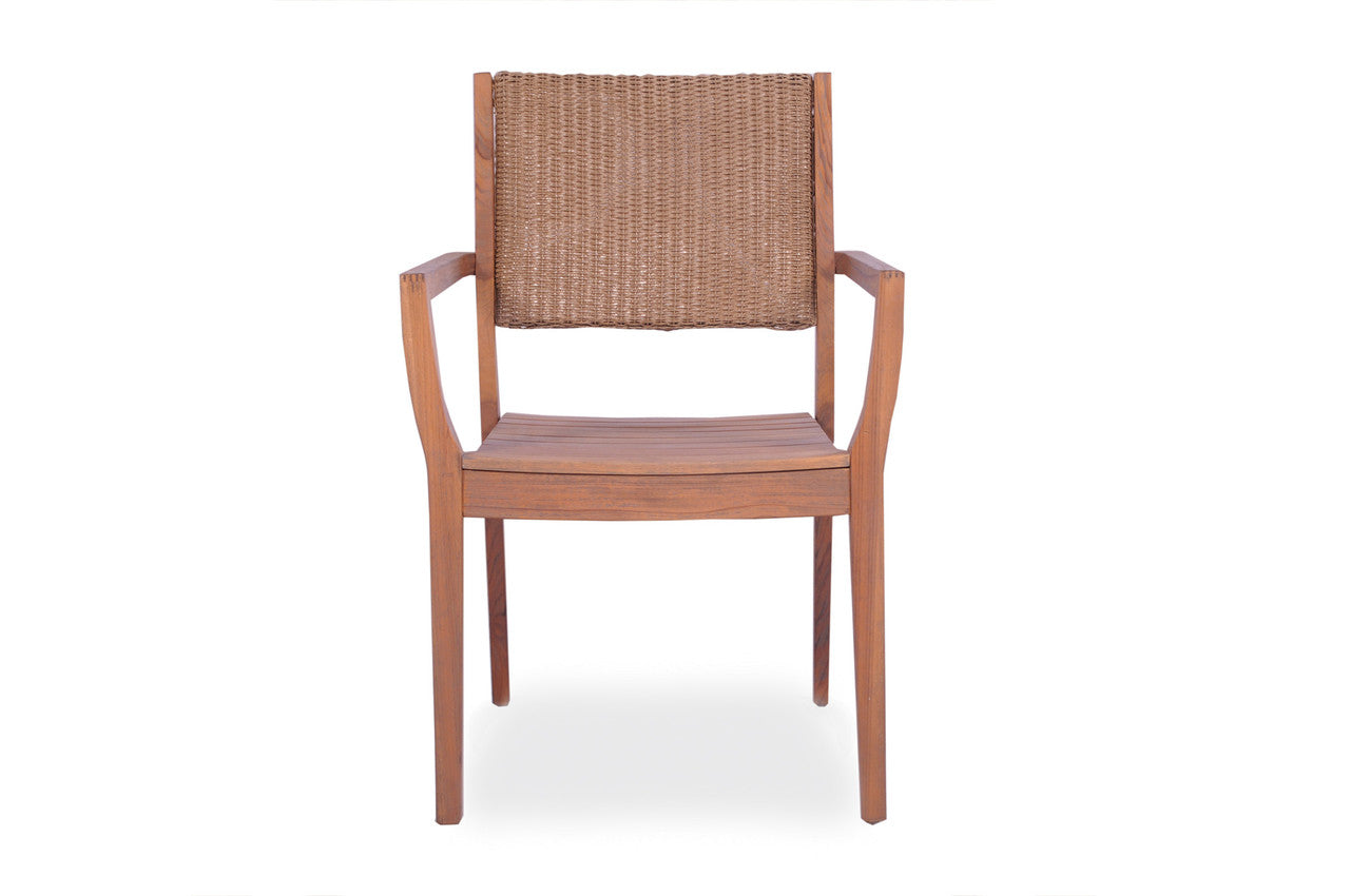 Lloyd Flanders Teak Loom Back Dining Armchair
