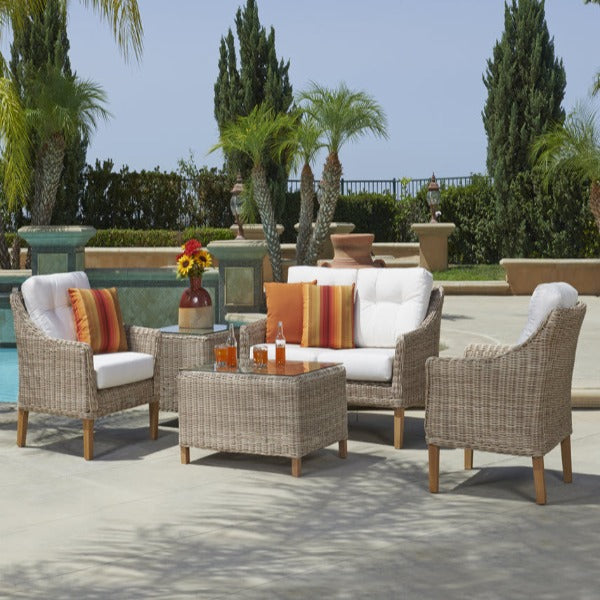 Forever Patio 5 Piece Carlisle Loveseat Set with Woven Table