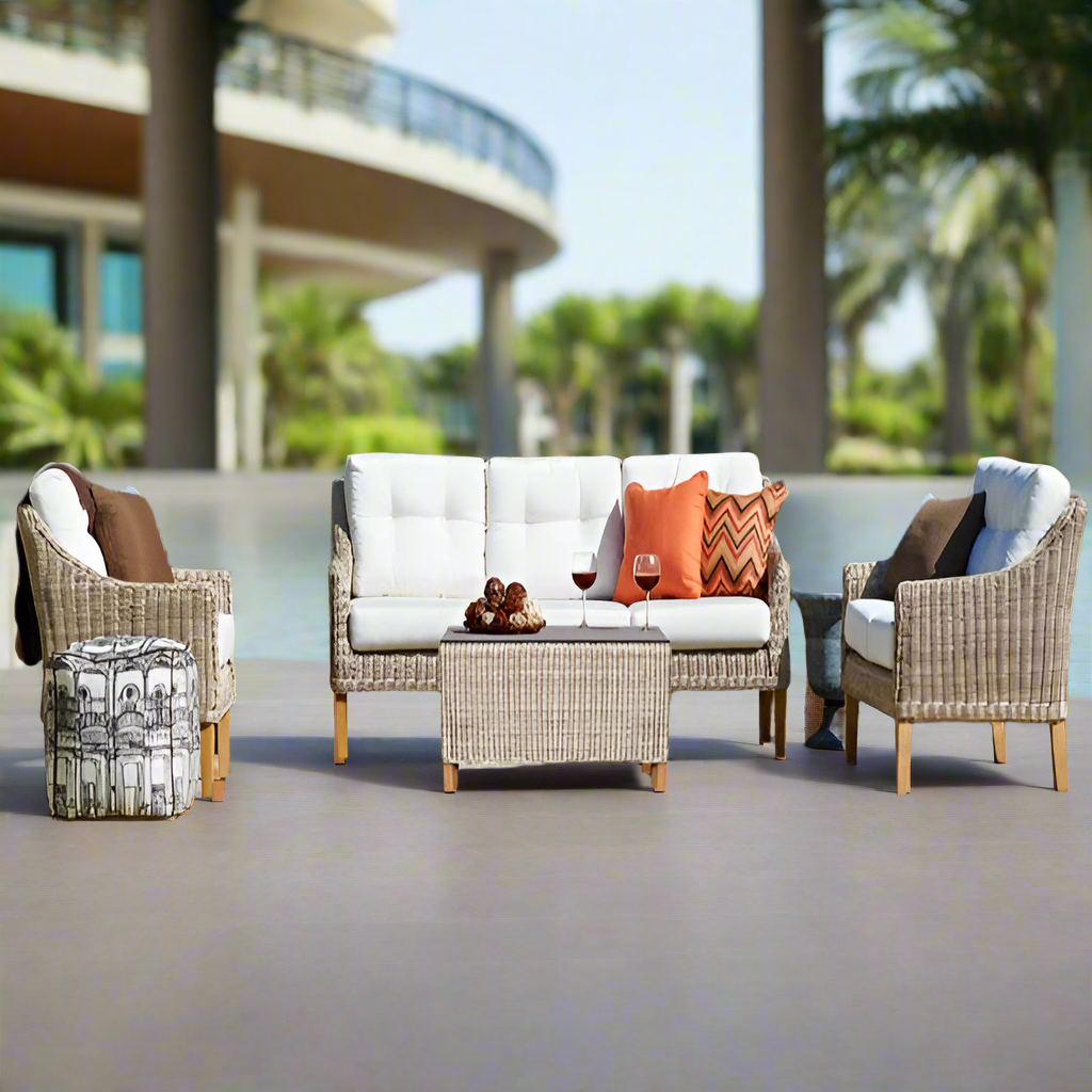 Forever Patio 4 Piece Carlisle Sofa Set with Woven Coffee Table