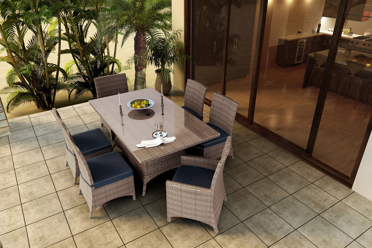 Forever Patio Hampton 7 Piece Wicker Dining Set With Side & Arm Chairs