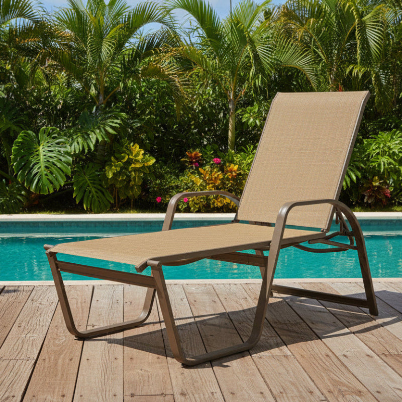 Telescope Casual Aruba II Aluminum Sling Outdoor 4-Position High Bed Lay Flat Stacking Chaise