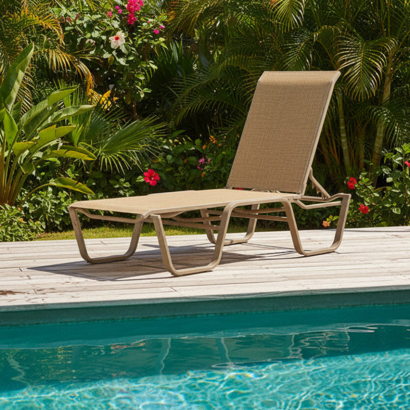 Telescope Casual Aruba II Aluminum Sling Outdoor 4-Position Stacking Armless Lay Flat Chaise