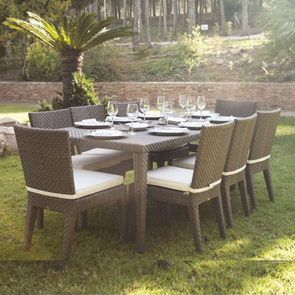 Hospitality Rattan Soho 9 PC Rectangular Dining Side Chair Group