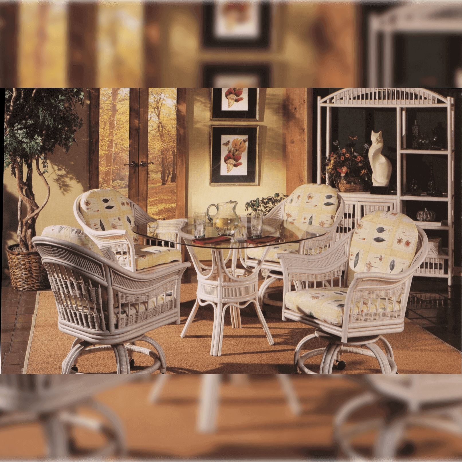 South Sea Rattan Bermuda Indoor Dining Room Set With Swivel Caster Chairs
