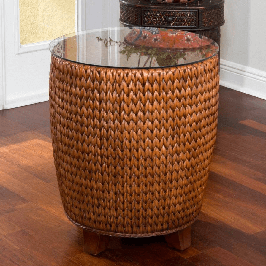 Alexander & Sheridan Key Largo Rattan Indoor Round End Table With Glass