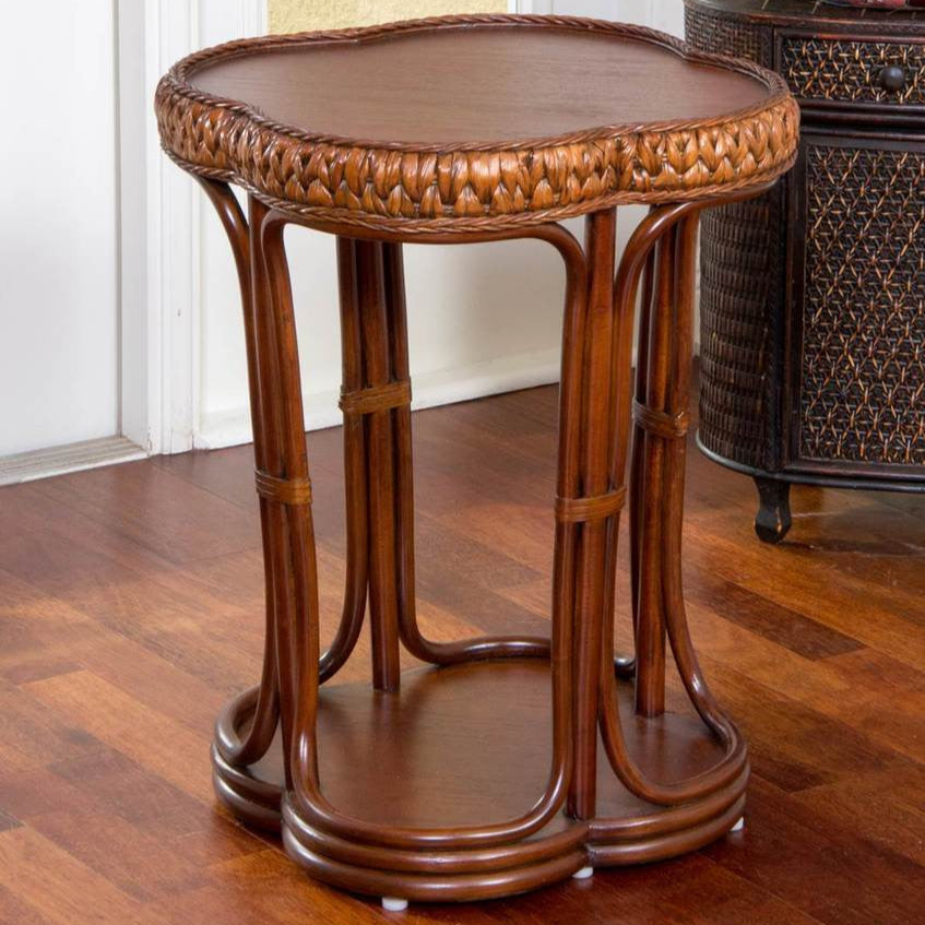 Alexander & Sheridan Key Largo Rattan Indoor Round Accent Table With Veneer Top