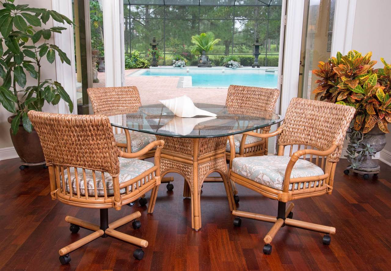 Alexander & Sheridan Key Largo Rattan Indoor 5 Piece Tilt Swivel Caster Dining Set