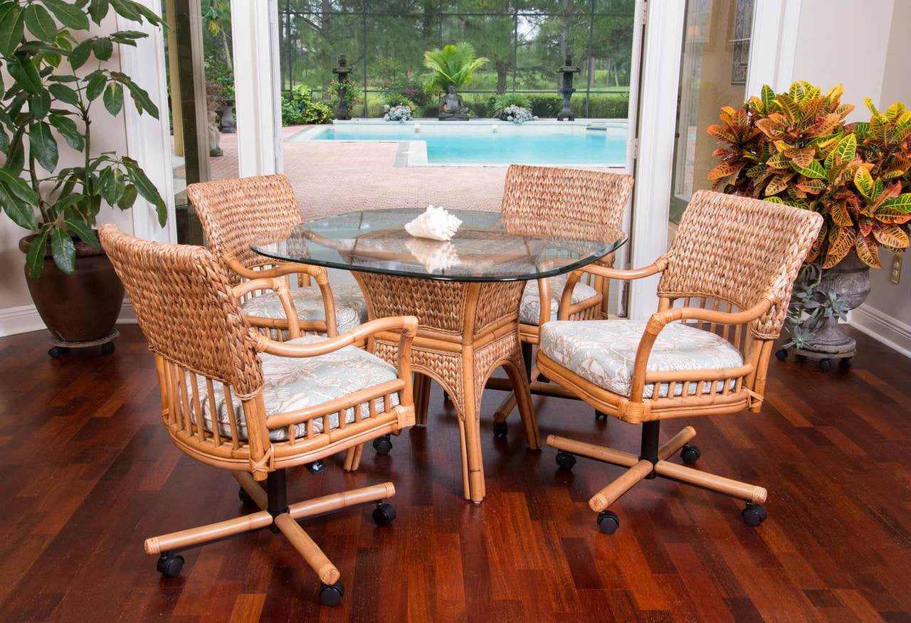 Alexander & Sheridan Key Largo Rattan Indoor 5 Piece Tilt Swivel Caster Dining Set
