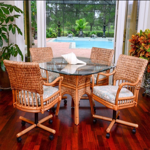 Alexander & Sheridan Key Largo Rattan Indoor 5 Piece Tilt Swivel Caster Dining Set