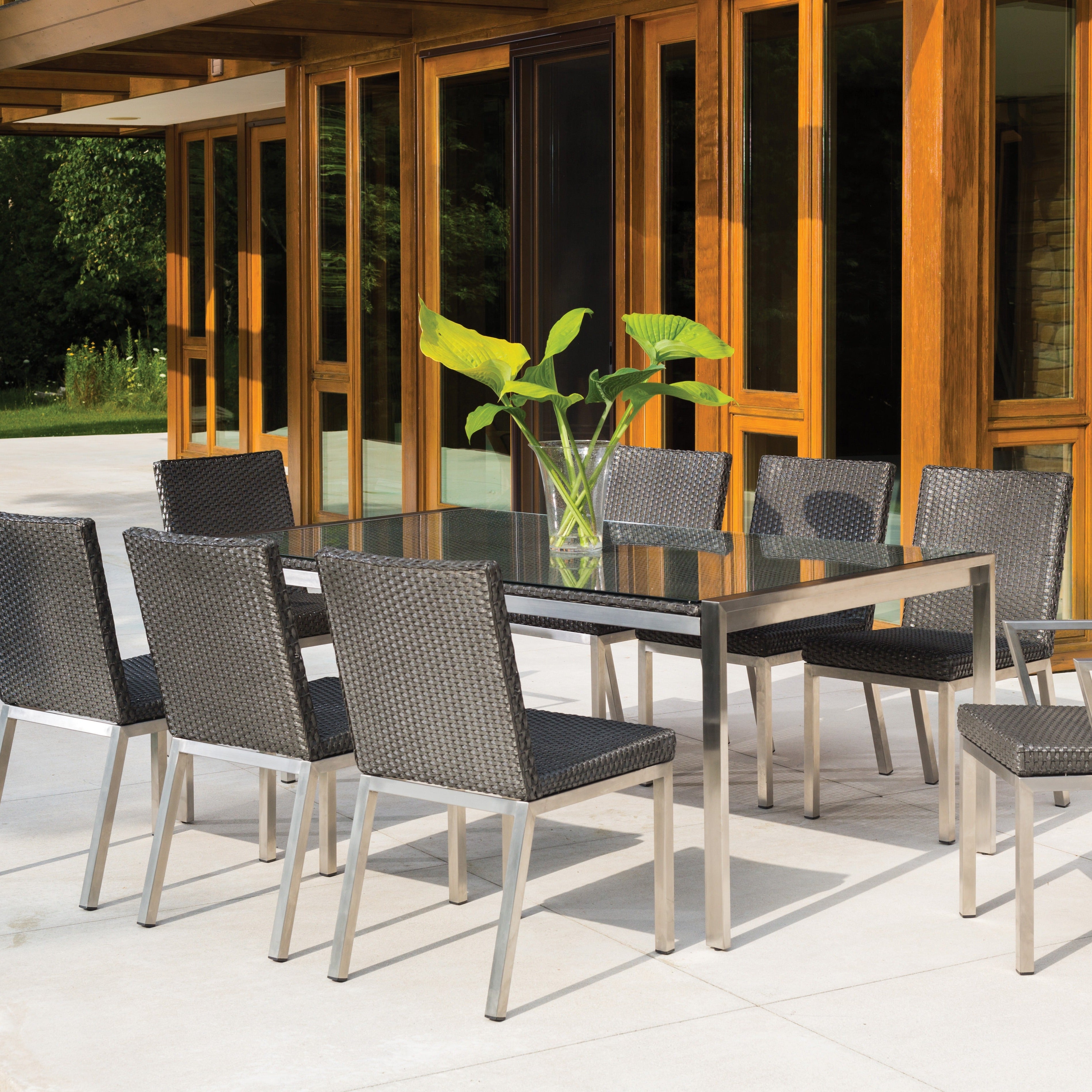 Lloyd Flanders Elements Wicker 71" Rectangle Dining Table With Stainless Steel Base