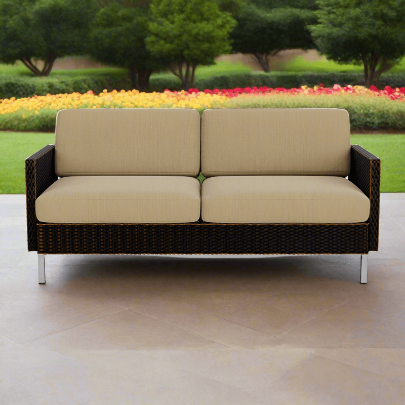 Lloyd Flanders Elements Wicker Settee With Loom Arm and Back