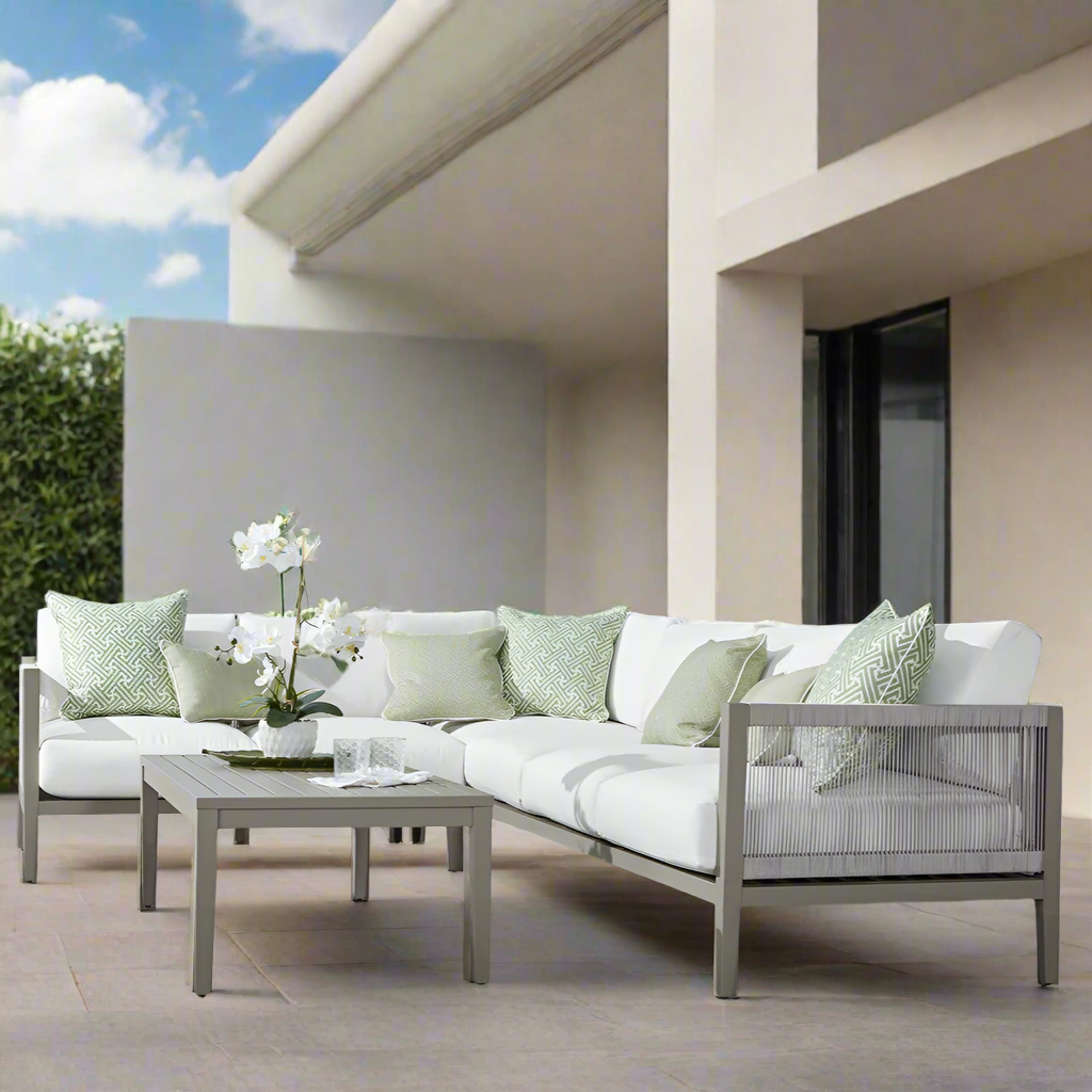 South Sea Rattan Nicole Aluminum With Marine Rope Wrapping 4 Piece Outdoor Sectional Set