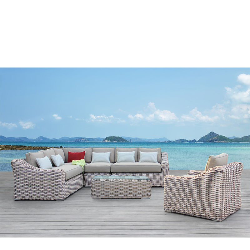 OUTSY Alejandra 6-Piece Outdoor Wicker Furniture Set with Coffee Table in White/Grey