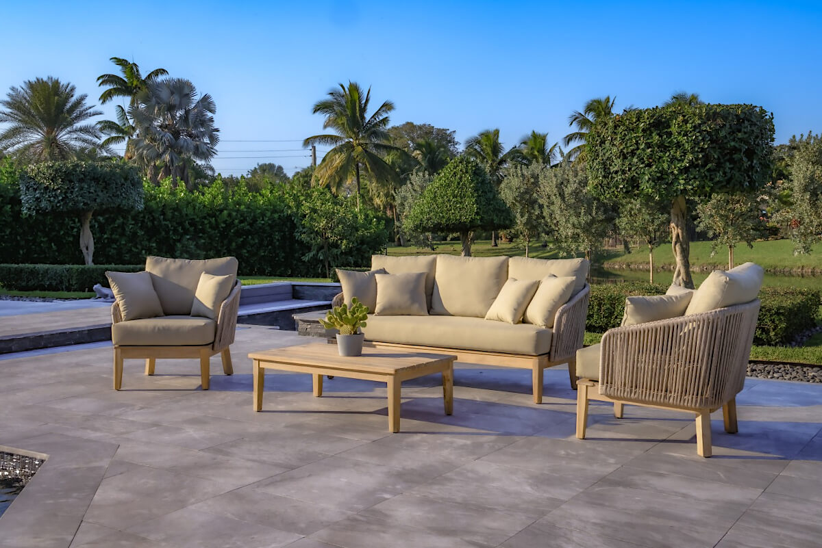 OUTSY Eve 4-Piece Outdoor and Backyard Wood, Aluminum and Rope Furniture Set -side view