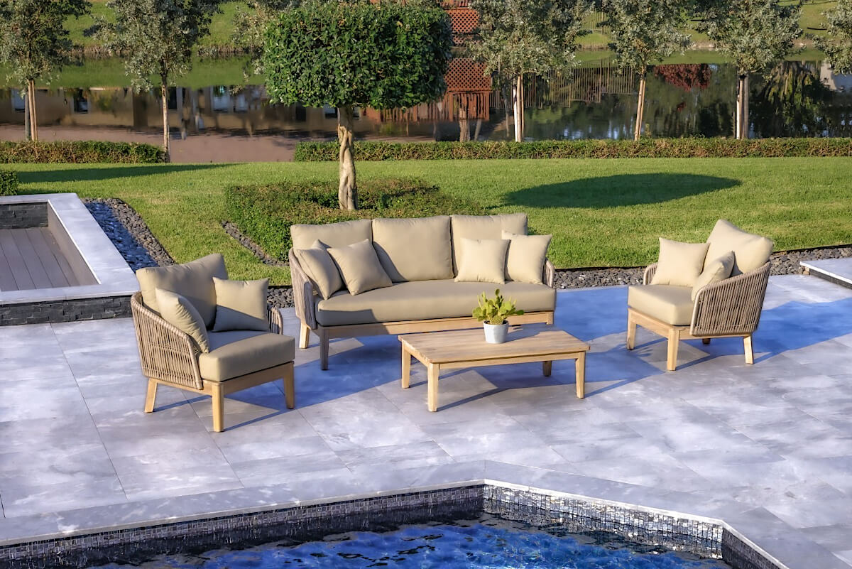 OUTSY Eve 4-Piece Outdoor and Backyard Wood, Aluminum and Rope Furniture Set - top view