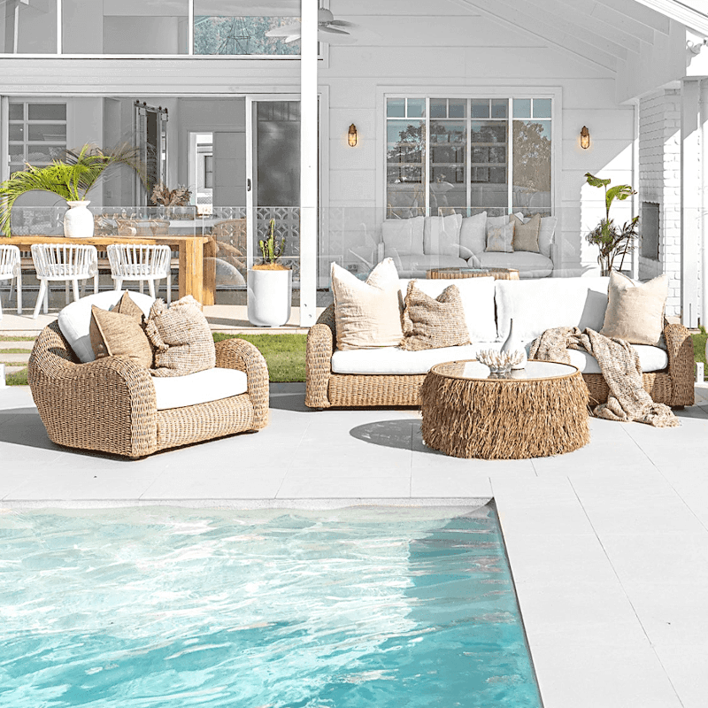 OUTSY Katalina 3-Piece Outdoor and Backyard Poly Hyacinth Furniture Set with Aluminum Frame - beside the pool