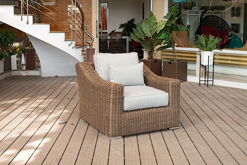 OUTSY Lana 4-Piece Outdoor Wicker Furniture Set in Brown with Wicker Coffee Table - single sofa side view