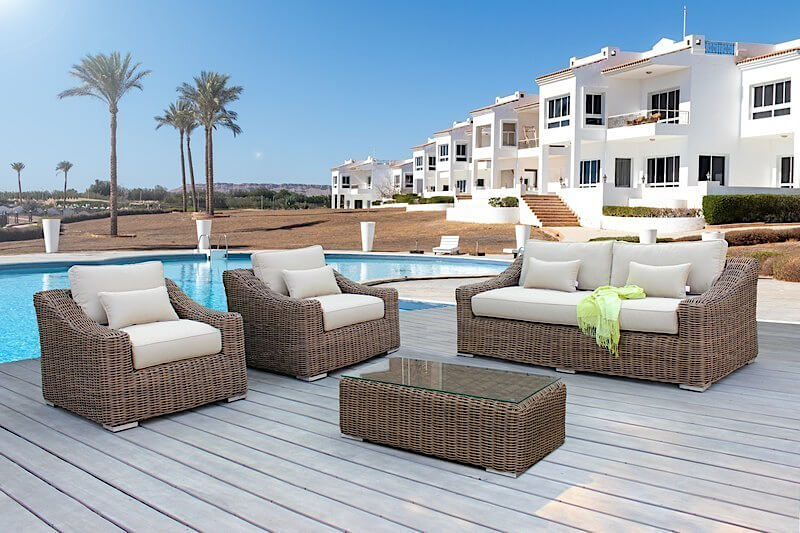 OUTSY Lana 4-Piece Outdoor Wicker Furniture Set in Brown with Wicker Coffee Table