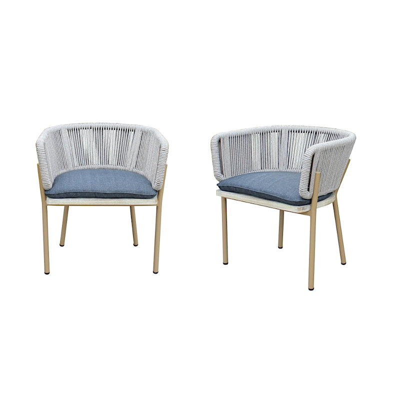 OUTSY Melina Outdoor Wood, Aluminum and Rope Dining Chair, Milk and Coffee Legs (Set Of 2) - white background