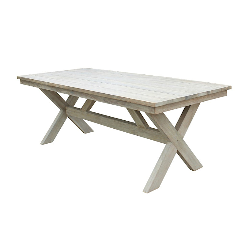 Outsy Santino + Melina 7-Piece Outdoor Dining Set - Wood Dining Table and 6 Wood, Aluminum, and Rope Chairs, White Legs - table