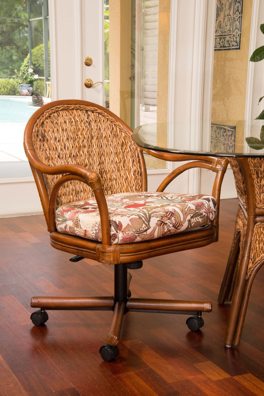 Alexander & Sheridan Panama Rattan Indoor 5 Piece Tilt Swivel Caster Dining Set