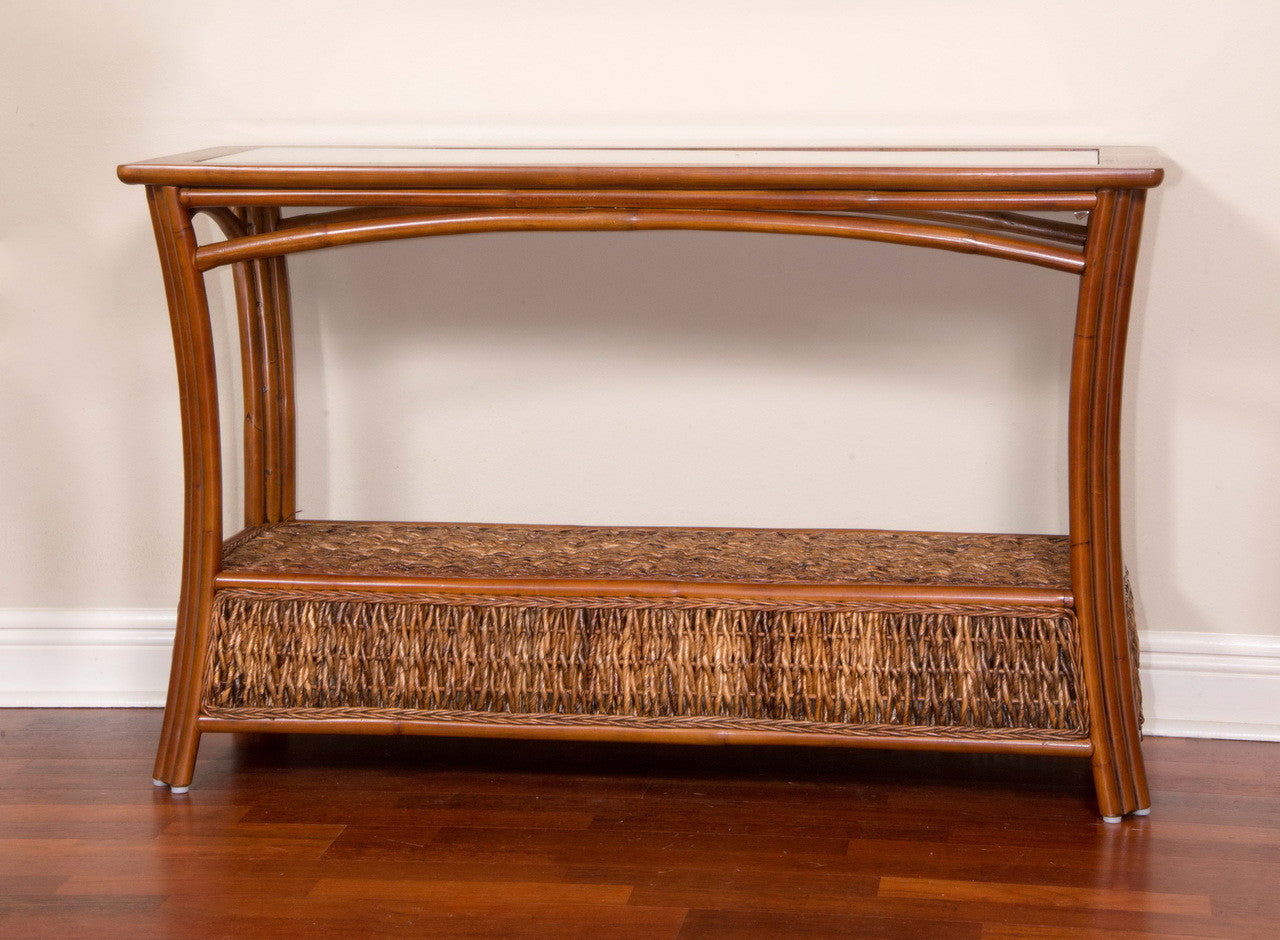 Alexander & Sheridan Panama Rattan Indoor Sofa Table With Glass