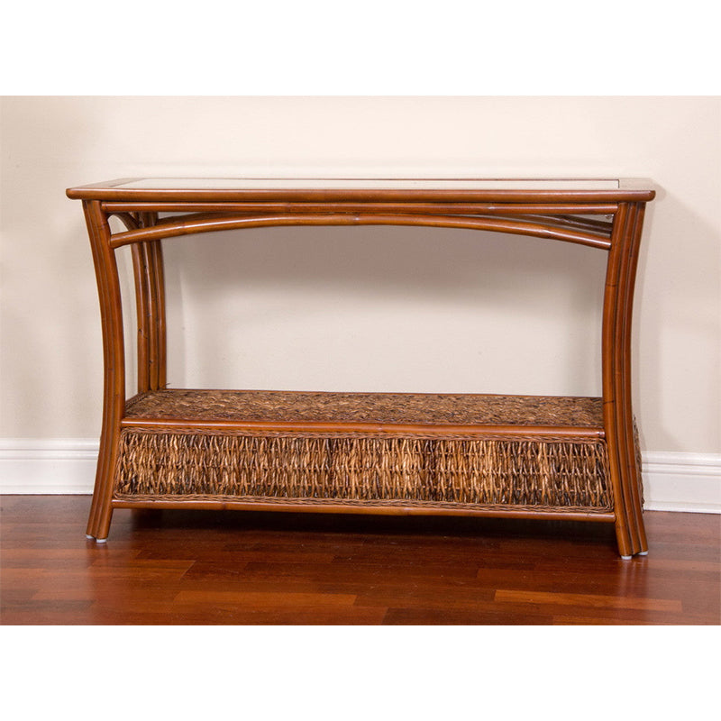 Alexander & Sheridan Panama Rattan Indoor Sofa Table With Glass