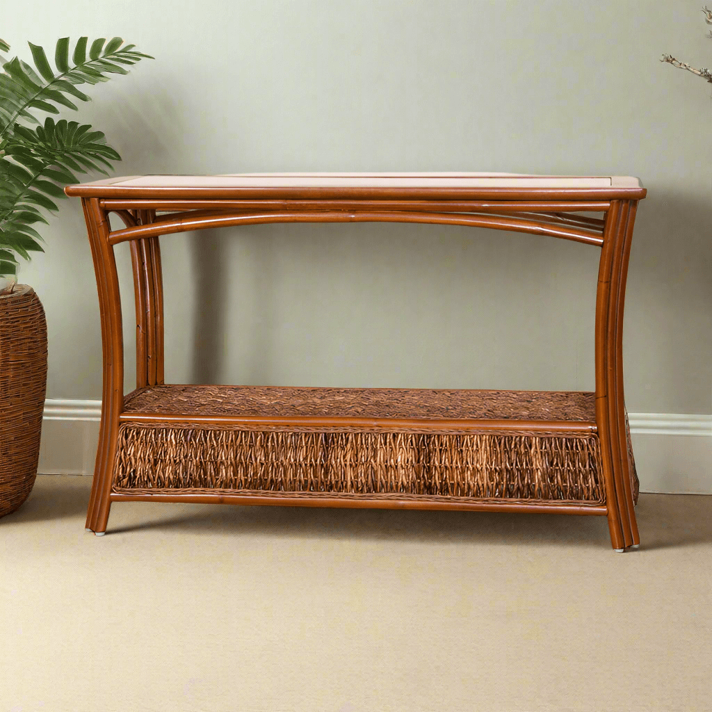 Alexander & Sheridan Panama Rattan Indoor Sofa Table With Glass