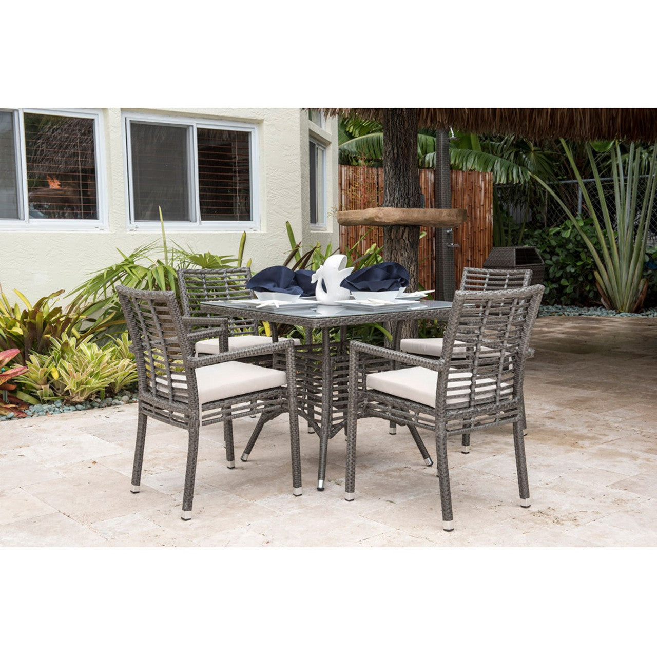 Panama Jack Graphite Stackable Arm Chair with Cushion