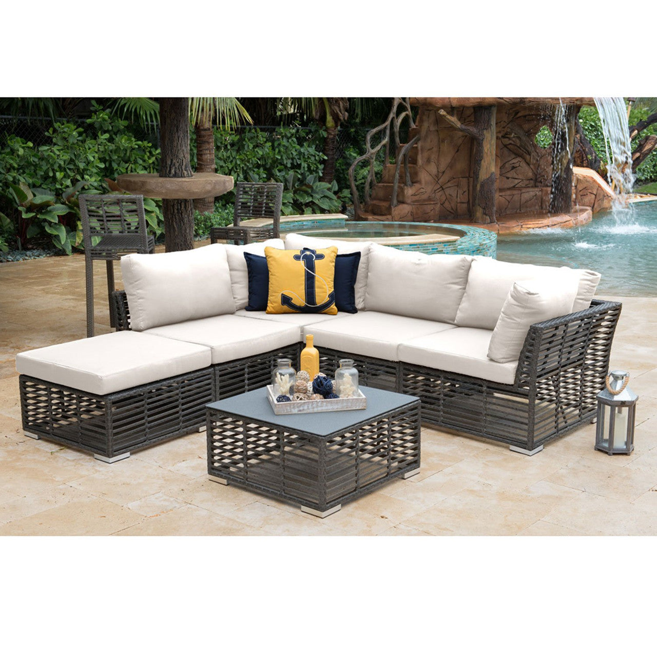 Panama Jack Graphite Square Coffee Table with Glass