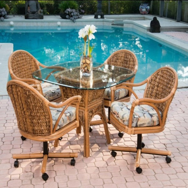 Alexander & Sheridan Panama Rattan Indoor 5 Piece Tilt Swivel Caster Dining Set