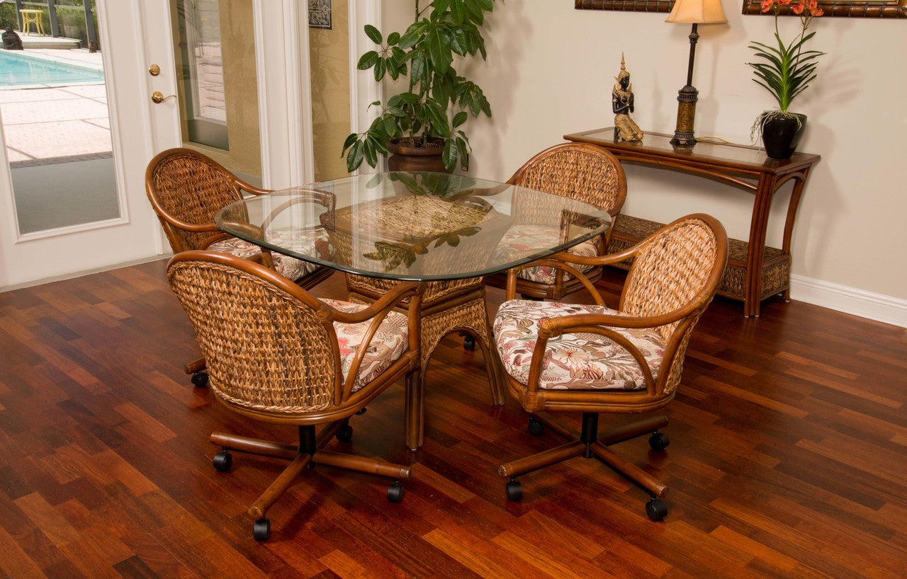 Alexander & Sheridan Panama Rattan Indoor 5 Piece Tilt Swivel Caster Dining Set