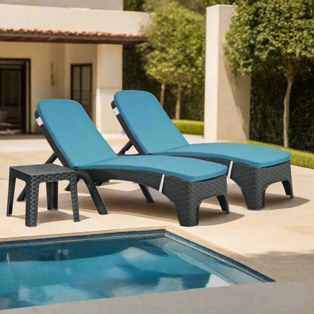 Rainbow Outdoor Roma 3-Piece Chaise Lounger Set-Anthracite with Cushion