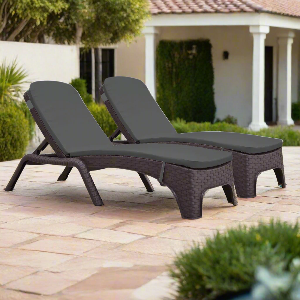 Rainbow Outdoor Roma Set of 2 Chaise Lounger-Brown With Cushion