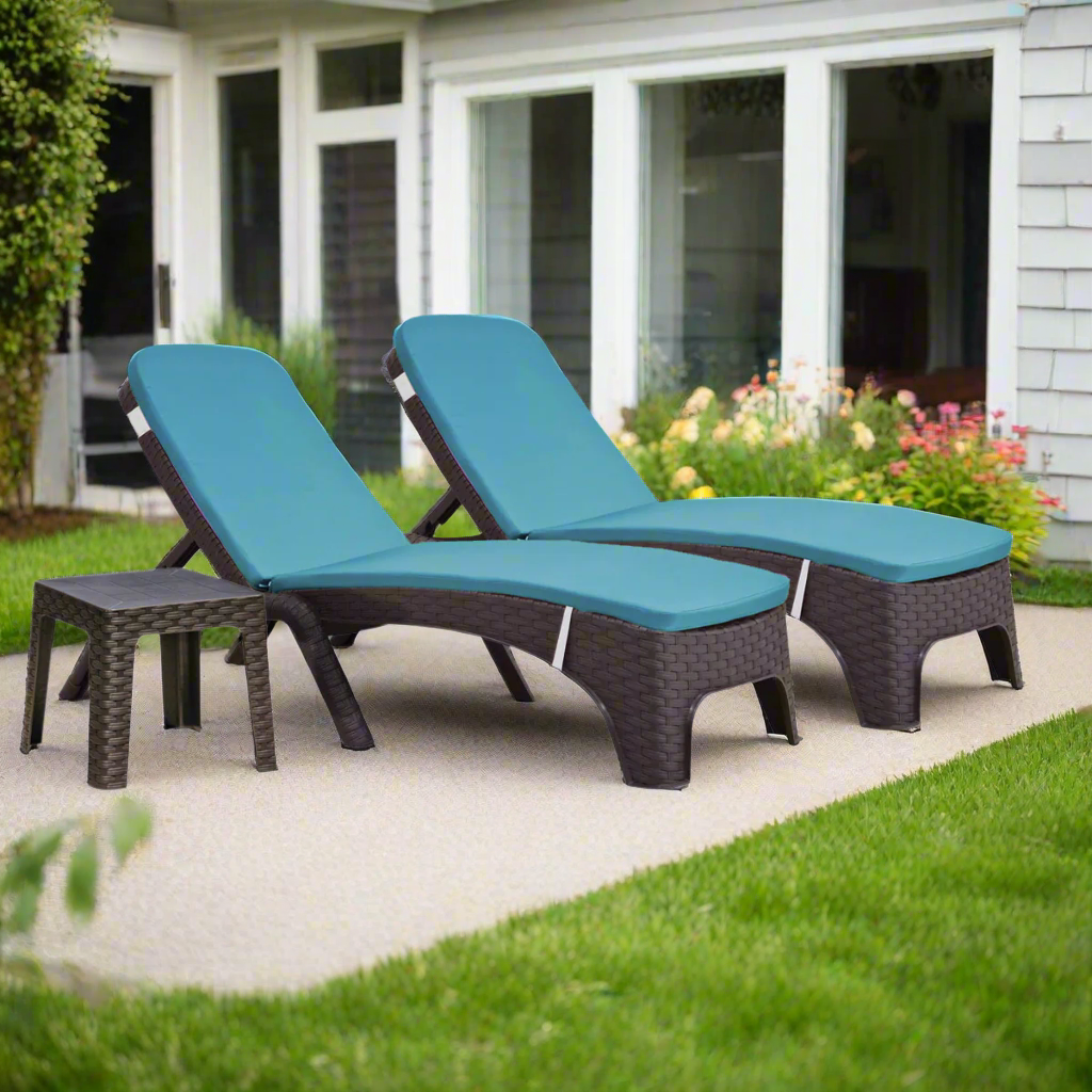 Rainbow Outdoor Roma 3-Piece Chaise Lounger Set - Brown With Cushion