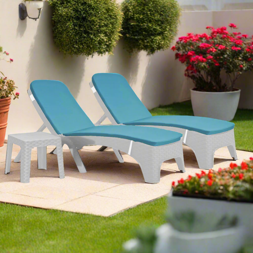 Rainbow Outdoor Roma 3-Piece Chaise Lounger Set - White With Cushion