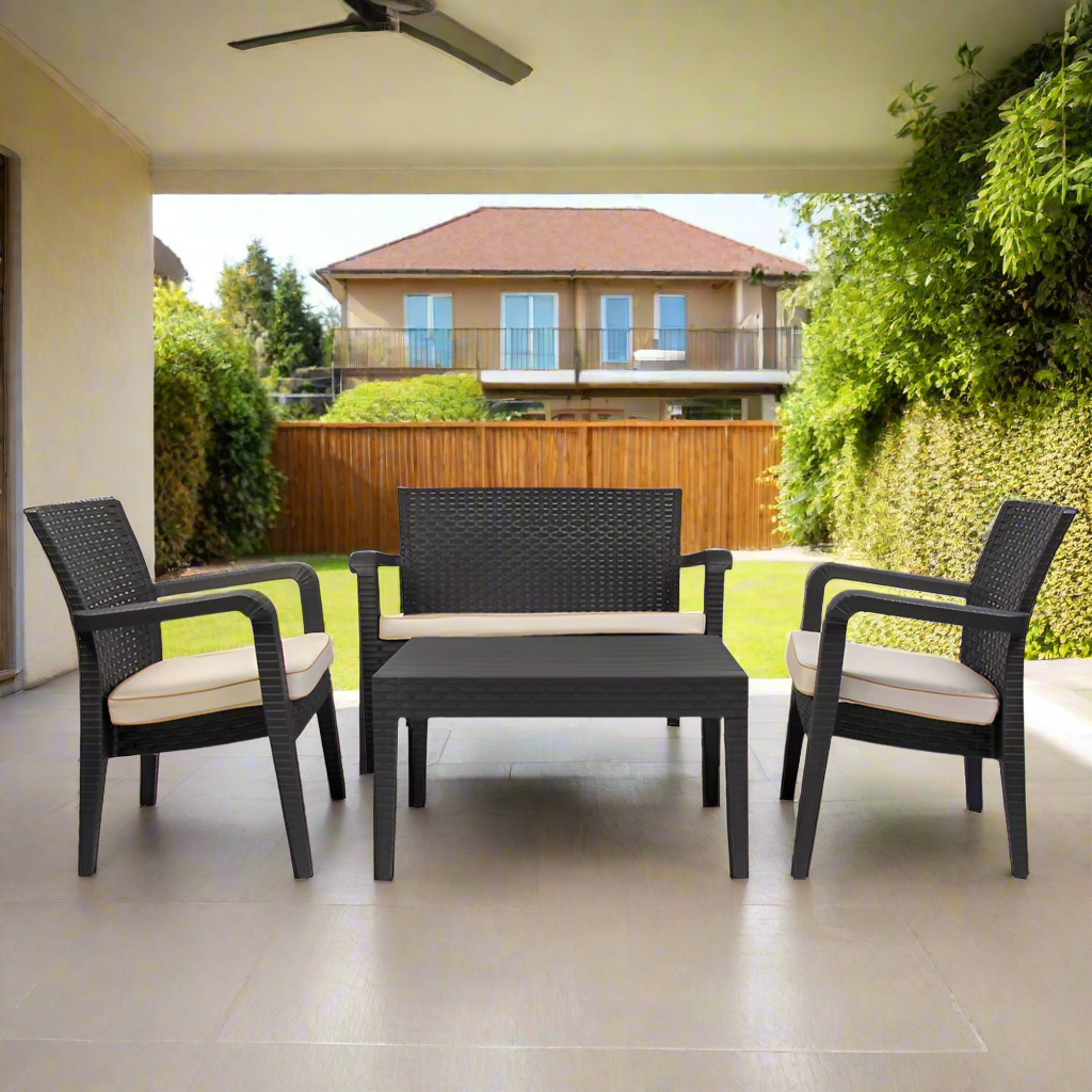 Rainbow Outdoor Alaska 4-Piece Lounge Set Anthracite With Cushions in Cream