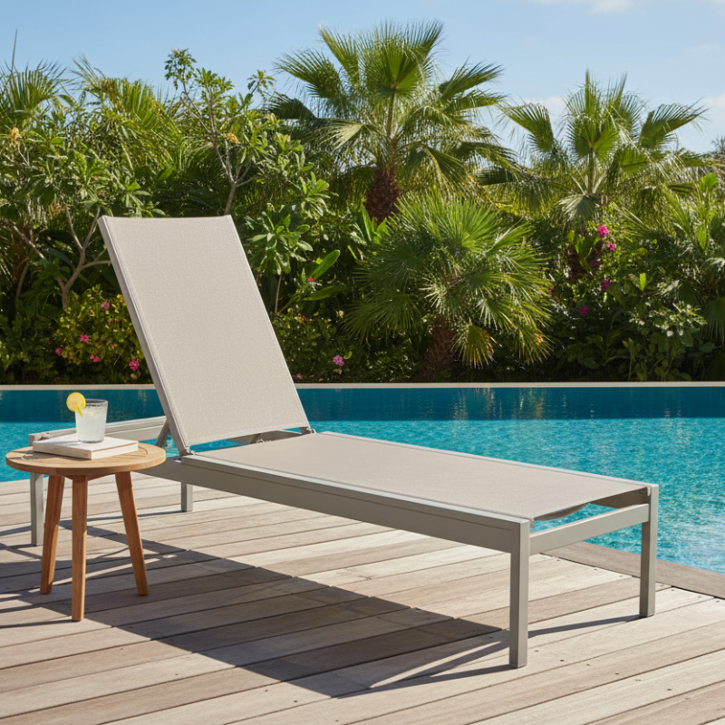 Telescope Casual Kendall Sling Aluminum Outdoor Lay-Flat Long Frame Stacking Armless Chaise