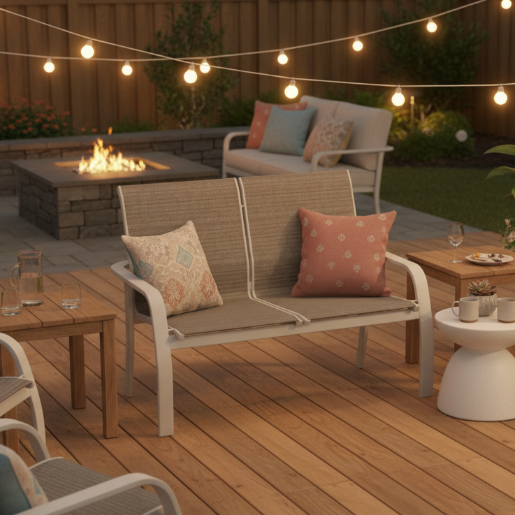 Telescope Casual Soho Sling Aluminum Outdoor Stacking Two-Seat Loveseat