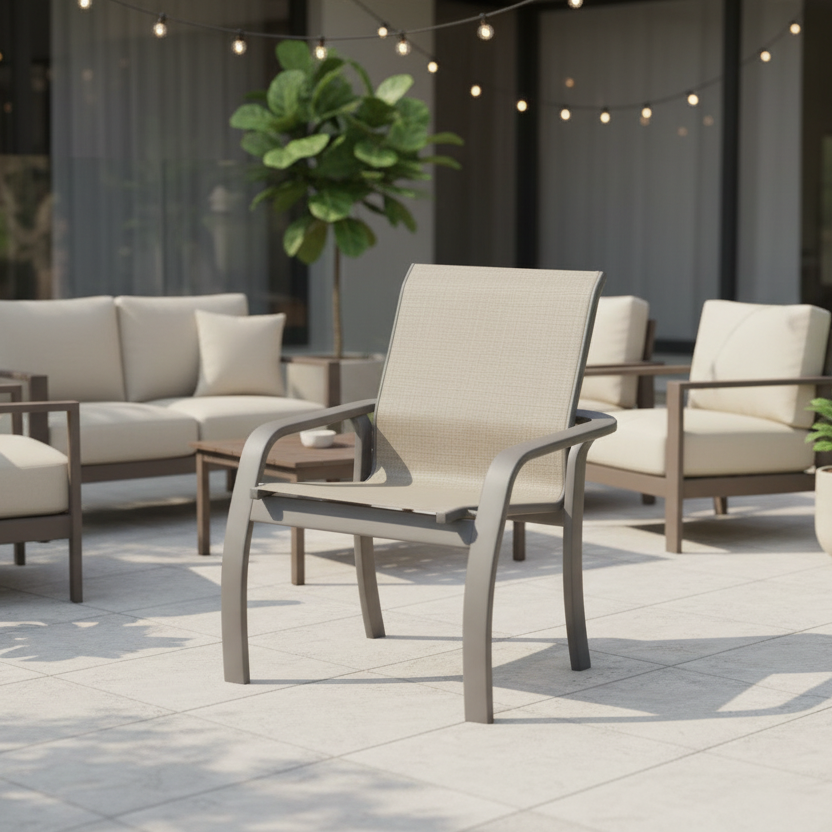 Telescope Casual Soho Sling Aluminum Outdoor Stacking Arm Chair