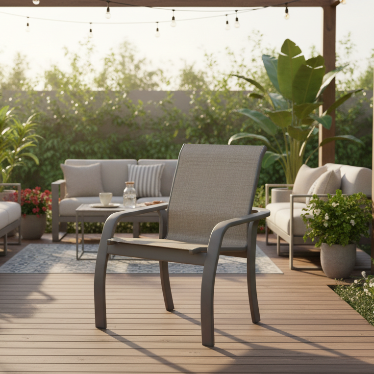 Telescope Casual Soho Sling Aluminum Outdoor Stacking Arm Chair