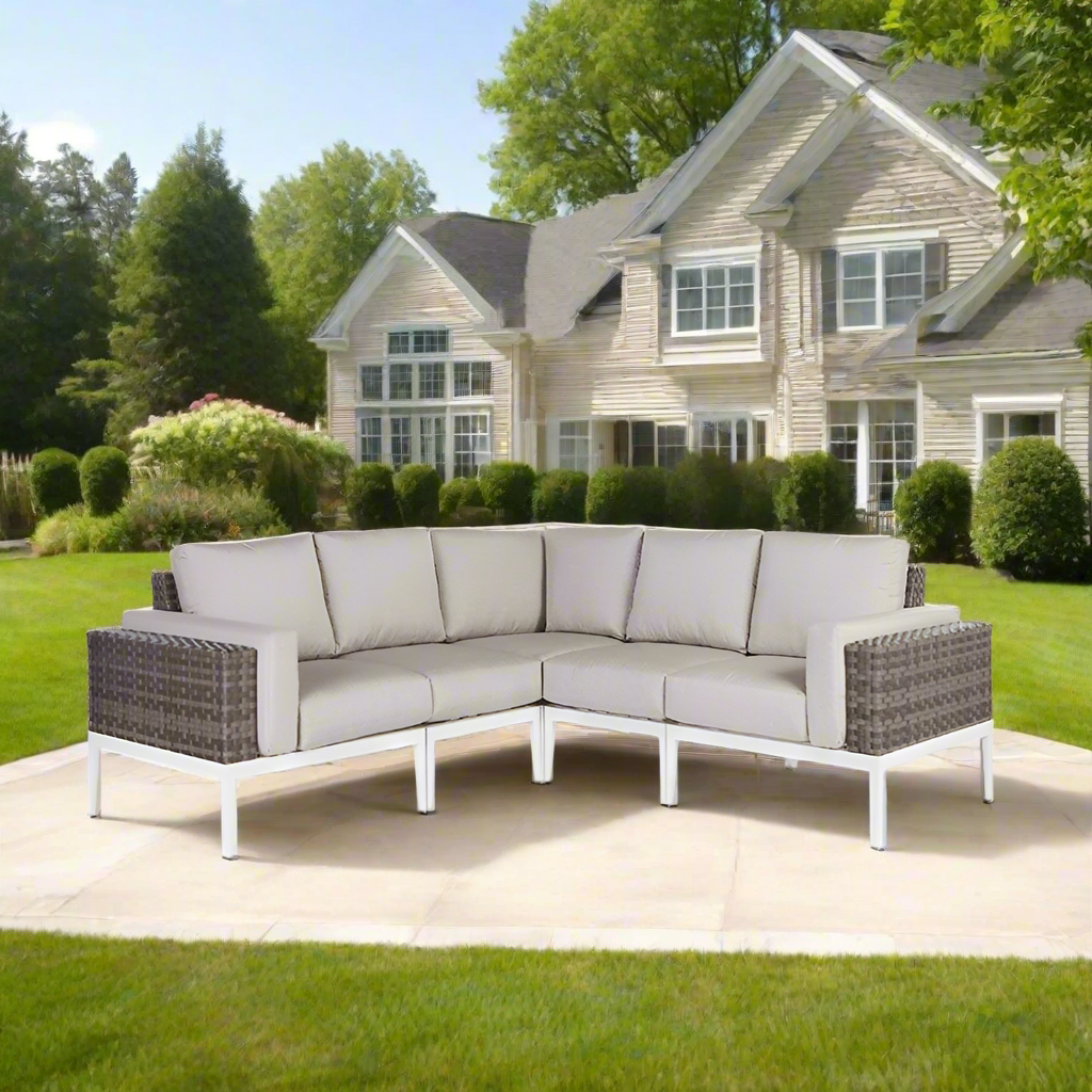 South Sea Rattan Stevie 5-Piece Wicker Bolster Sectional Set
