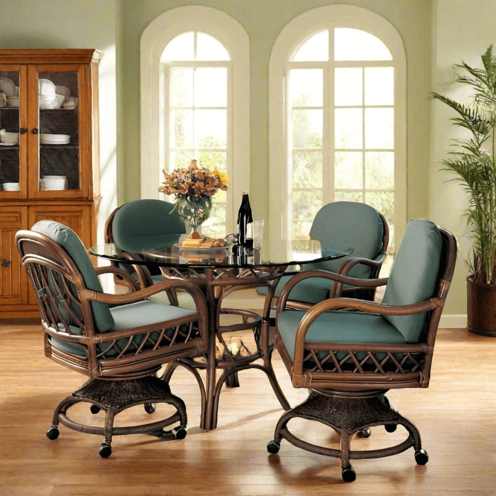 South Sea Rattan Antigua 5 Piece Indoor Swivel Caster Dining Set