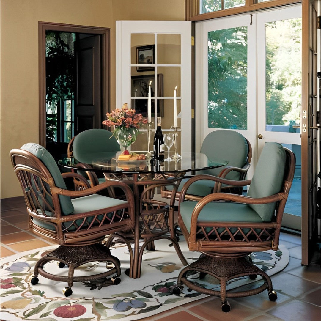 South Sea Rattan Antigua 5 Piece Indoor Swivel Caster Dining Set