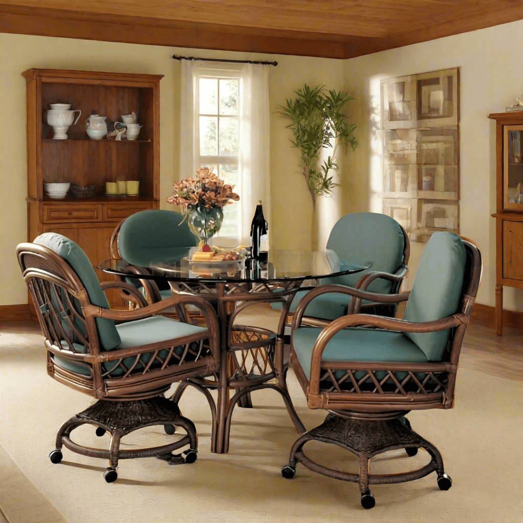 South Sea Rattan Antigua 5 Piece Indoor Swivel Caster Dining Set