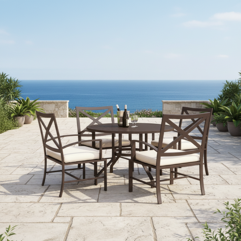 Sunset West La Jolla 48" Round Dining Table With Dining Chairs