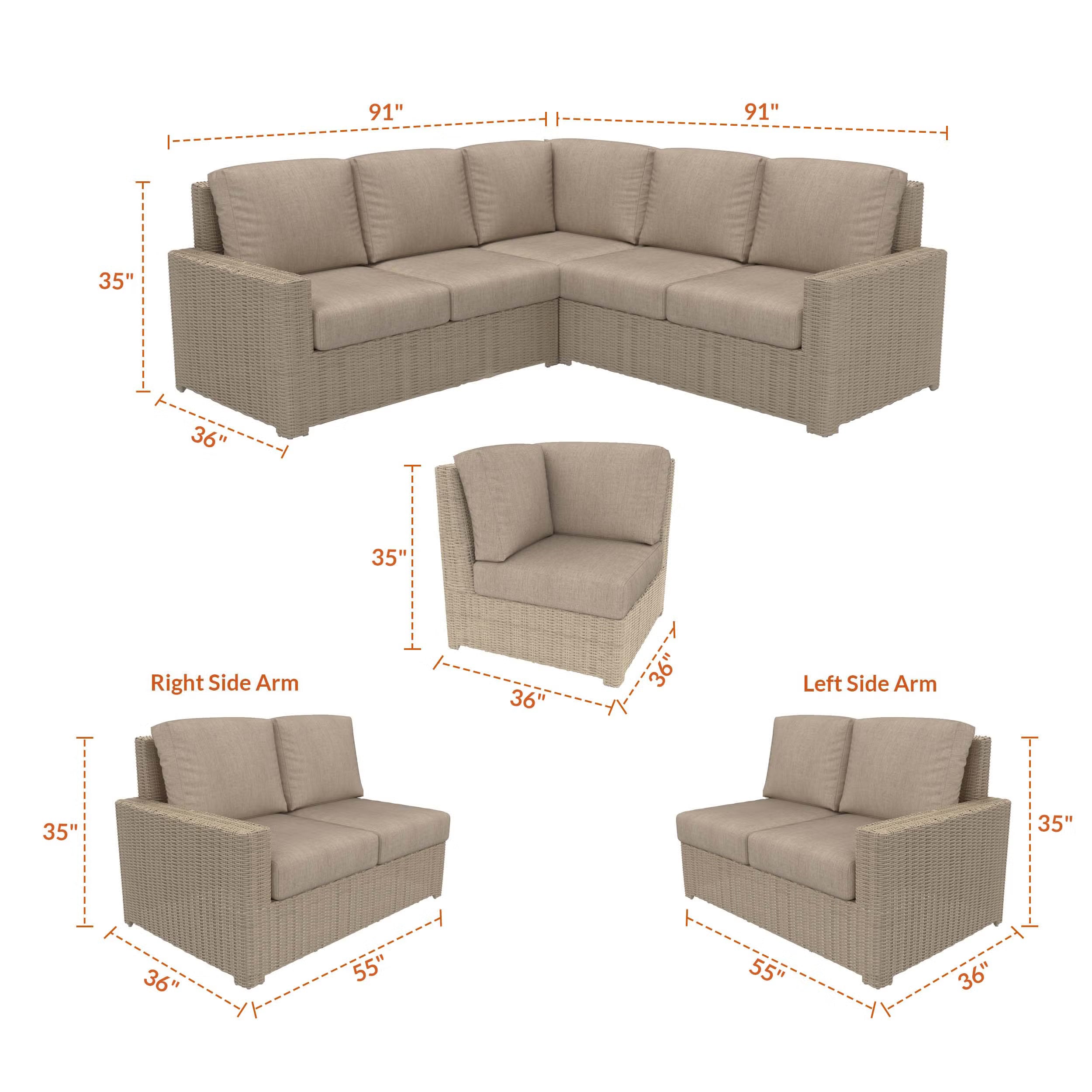 NorthCape International Terraza Patio 3 Piece Sectional Set