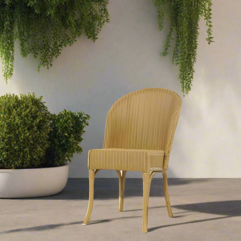 Wicker chair in a room with a plant and cabinet