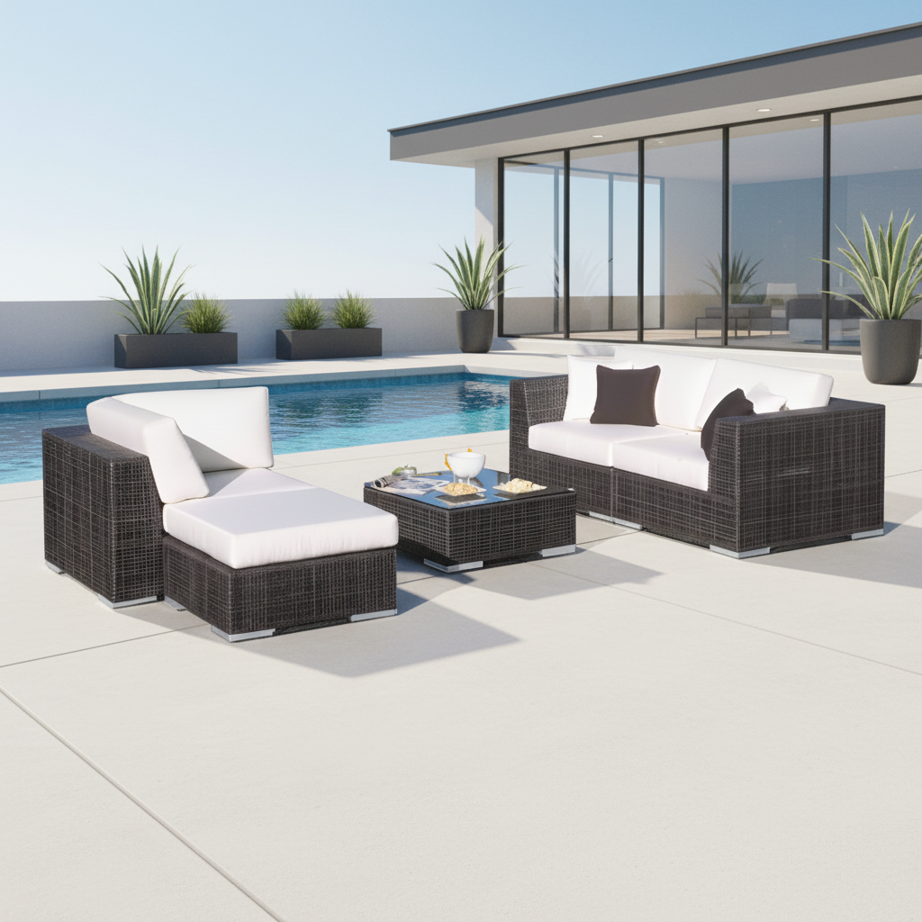 Hospitality Rattan Atlantis 5-Piece Modular Sectional Deep Seating Set