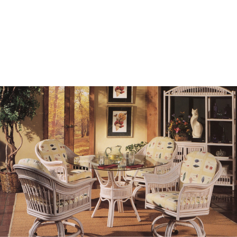 South Sea Rattan Bermuda Indoor Dining Room Set With Swivel Caster Chairs